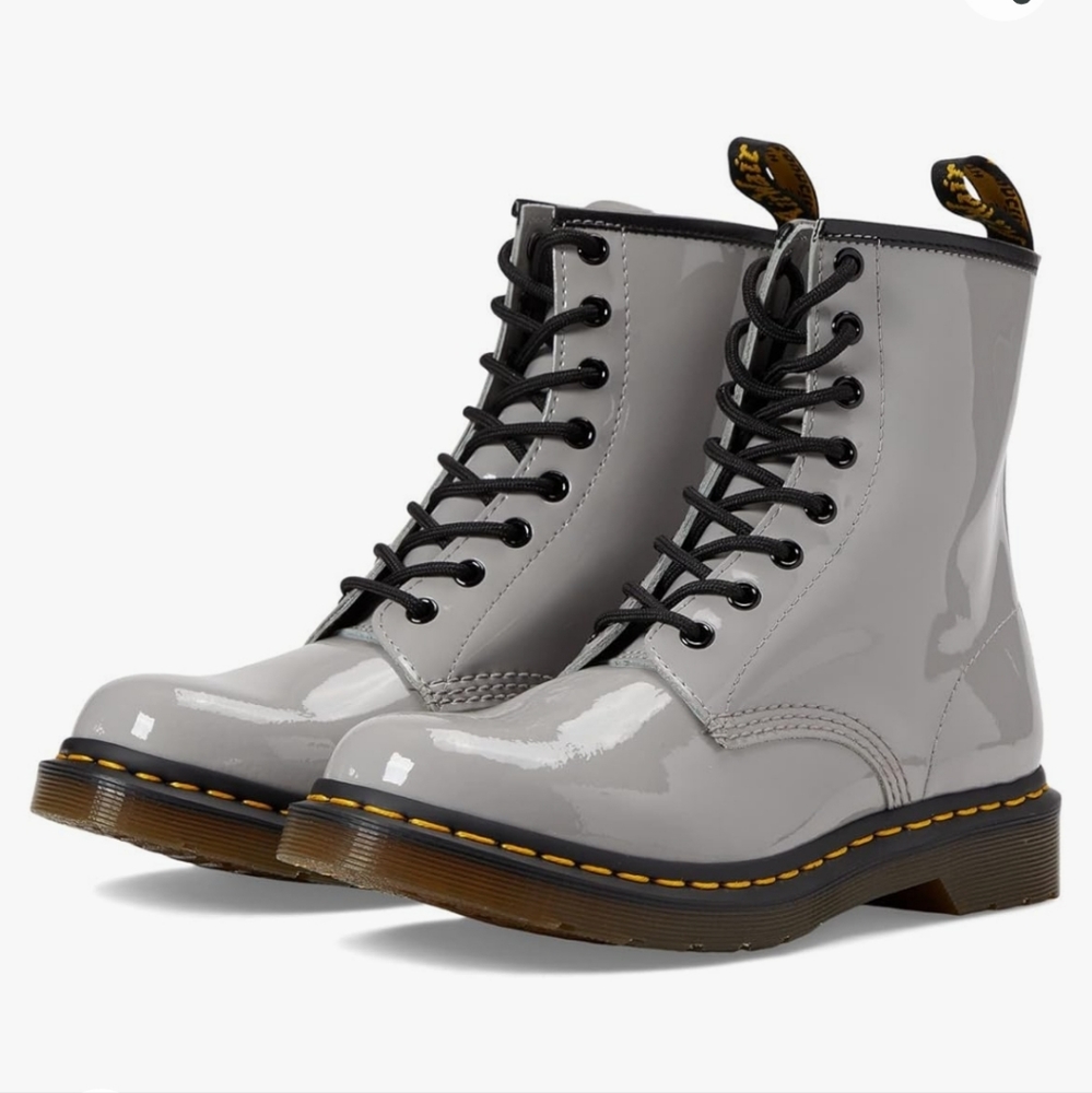 Dr Martens gray patent leather boot